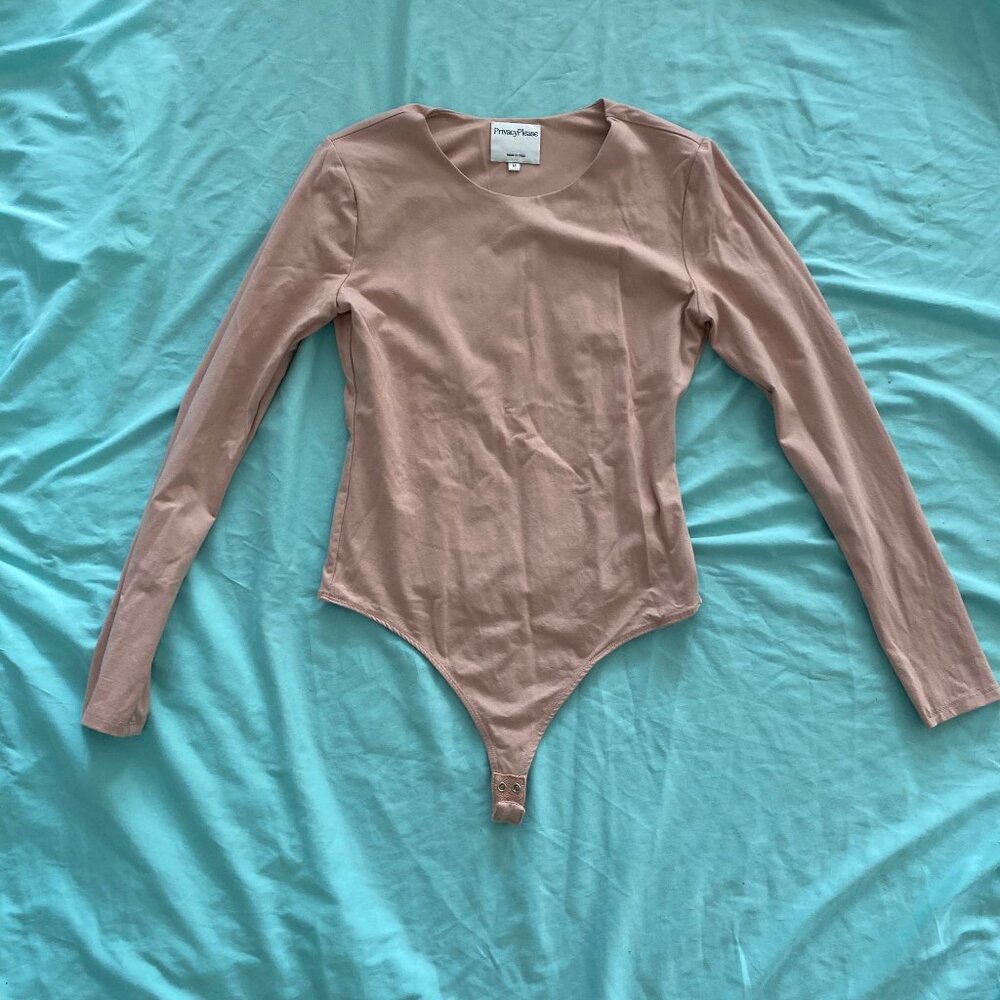 Privacy Please Pink-Nude Long Sleeve Thong Bodysuit | Size M | Like New